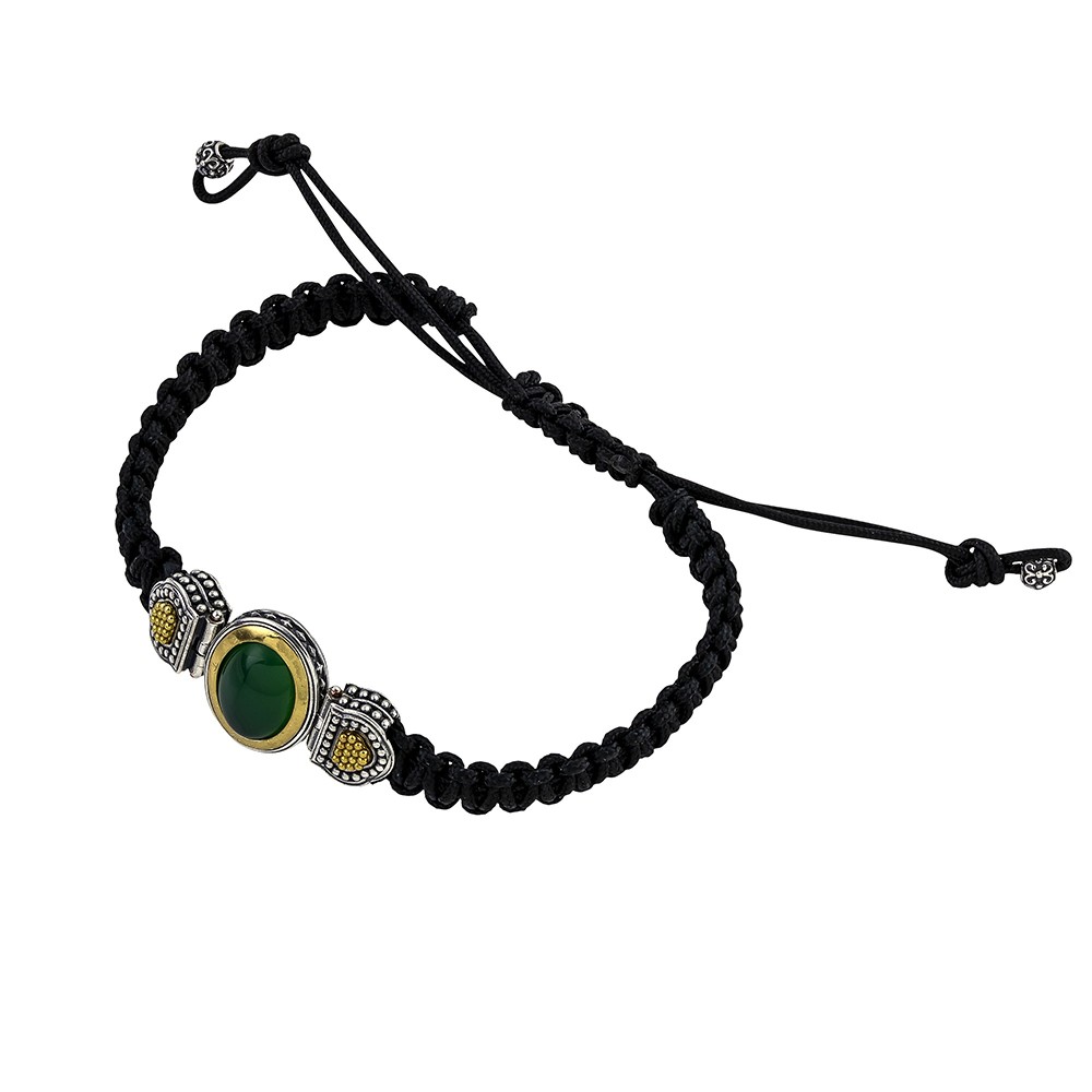 Πλεκτό Ασημένιο Βραχιόλι με Μαύρο Όνυχα