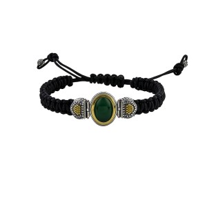 Πλεκτό Ασημένιο Βραχιόλι με Μαύρο Όνυχα