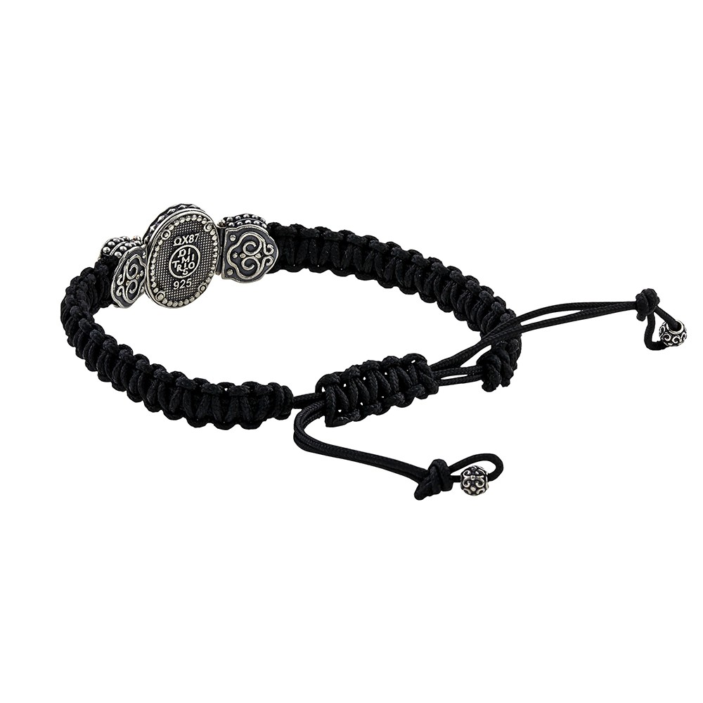 Πλεκτό Ασημένιο Βραχιόλι με Μαύρο Όνυχα
