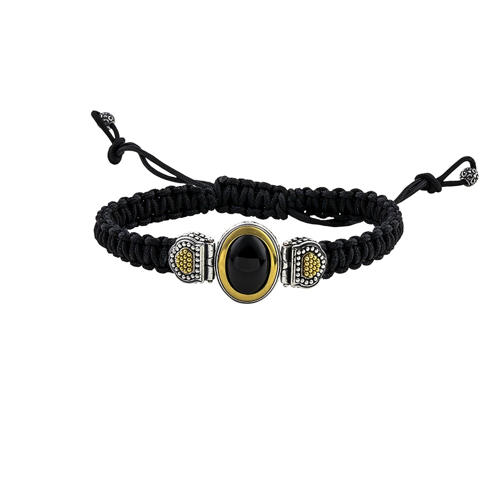 Πλεκτό Ασημένιο Βραχιόλι με Μαύρο Όνυχα