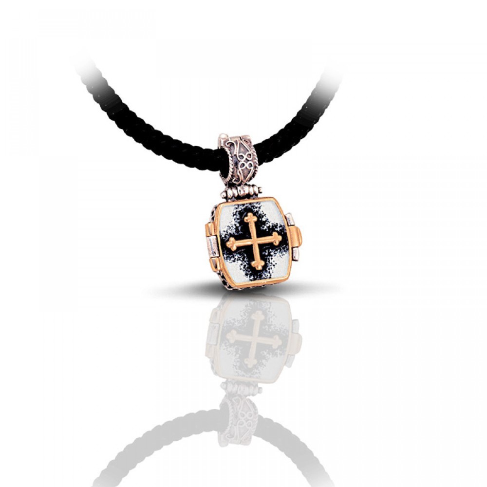 Ασημένιο Εμαγιέ Μενταγιόν με Εγχάρακτο Άγιο Σπυρίδωνα