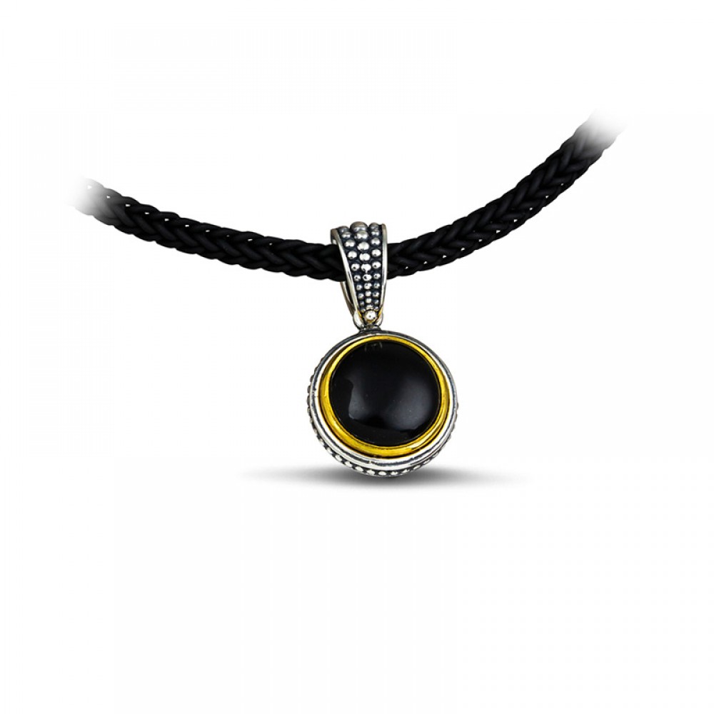 Ασημένιο Μενταγιόν με Λίθο Black Onyx