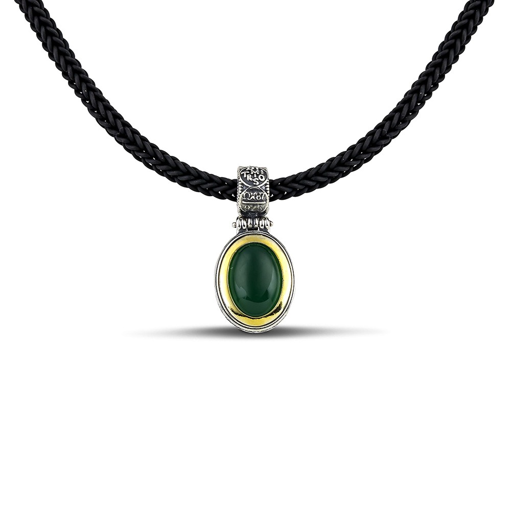 Ασημένιο Μενταγιόν με Πράσινο Όνυχα από τον Dimitrios Exclusive