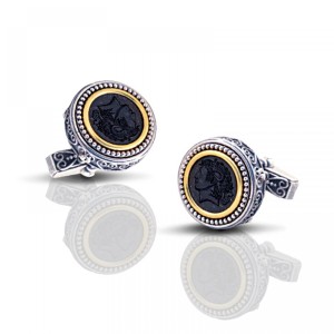 Ασημένια Μανικετόκουμπα με Κεντρικό Μπρούντζινο Ανάγλυφο