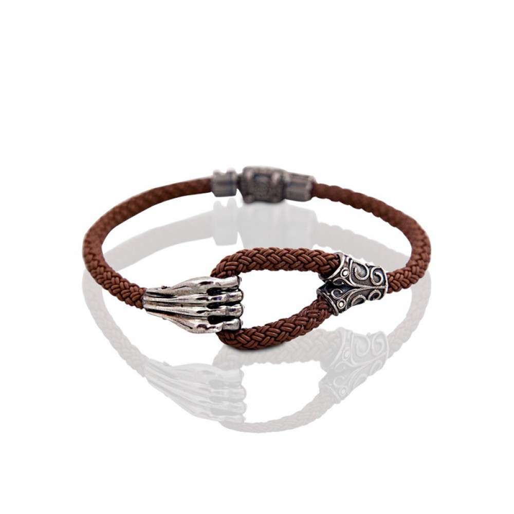 Ανδρικό Ασημένιο Βραχιόλι με Πλεκτό Λαστιχένιο Λουρί από τον Dimitrios Exclusive