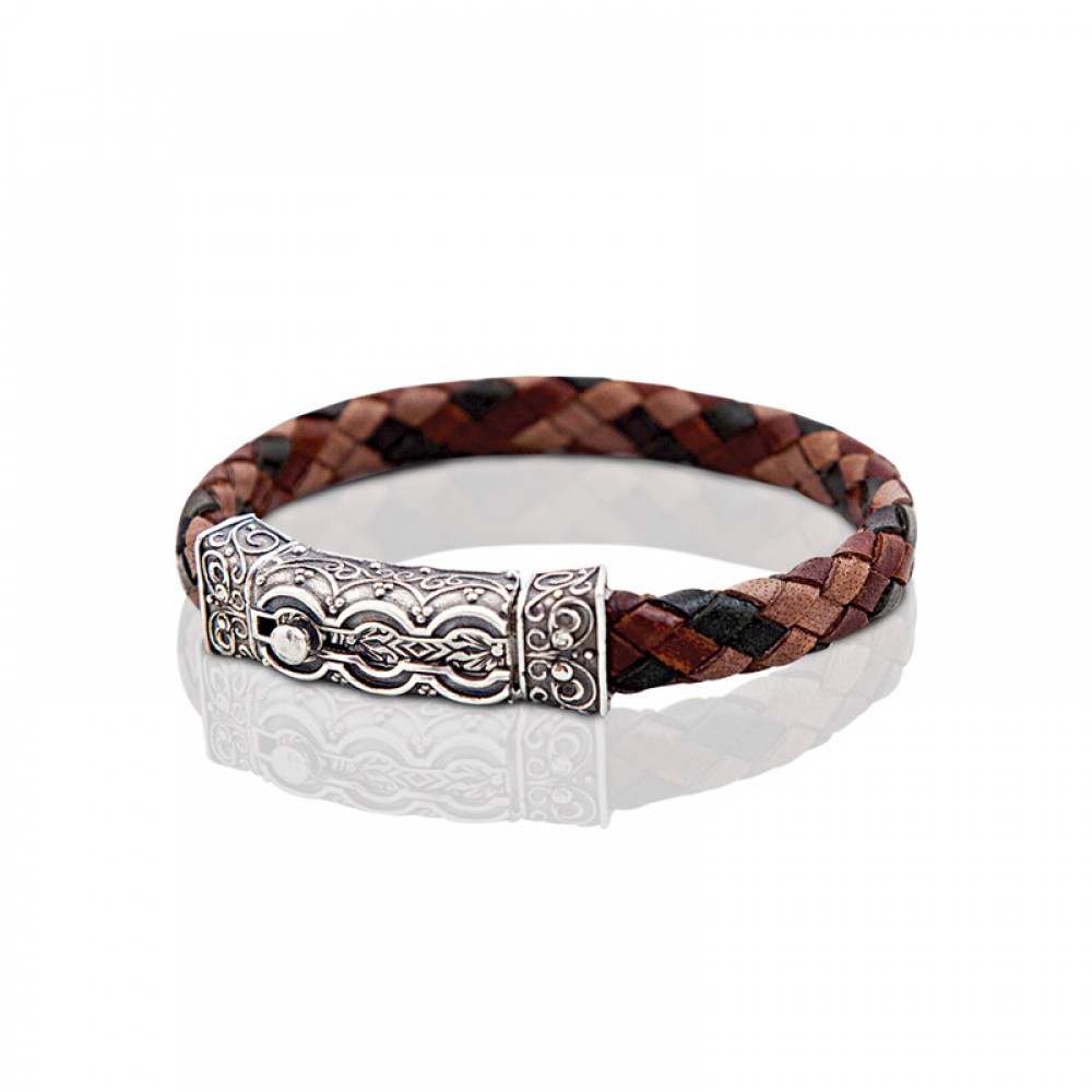 Ασημένιο Βραχιόλι με Πλεκτό Δέρμα από τον Dimitrios Exclusive