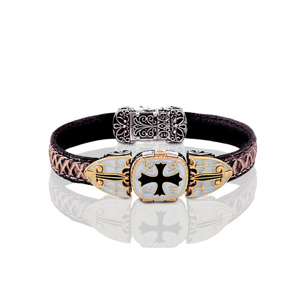 Ασημένιο Εμαγιέ Βραχιόλι με Εγχάρακτο Άγιο Σπυρίδωνα