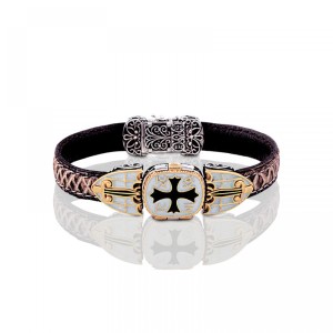 Ασημένιο Εμαγιέ Βραχιόλι με Εγχάρακτο Άγιο Σπυρίδωνα