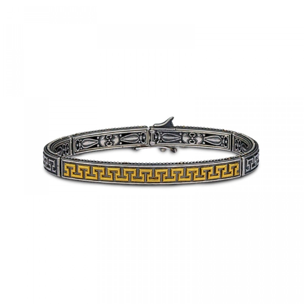 Ασημένιο Βραχιόλι με Επιχρυσωμένο Ελληνικό Μοτίβο