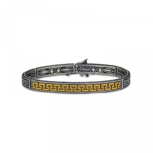 Ασημένιο Βραχιόλι με Επιχρυσωμένο Ελληνικό Μοτίβο