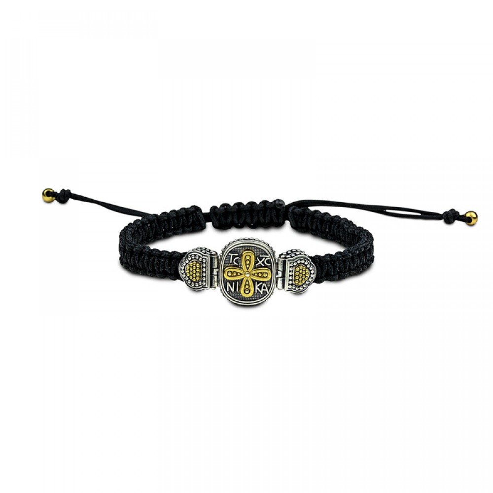 Ασημένιο Πλεκτό Βραχιόλι με Επιχρυσωμένο Βυζαντινό Σταυρό