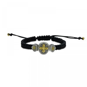 Ασημένιο Πλεκτό Βραχιόλι με Επιχρυσωμένο Βυζαντινό Σταυρό