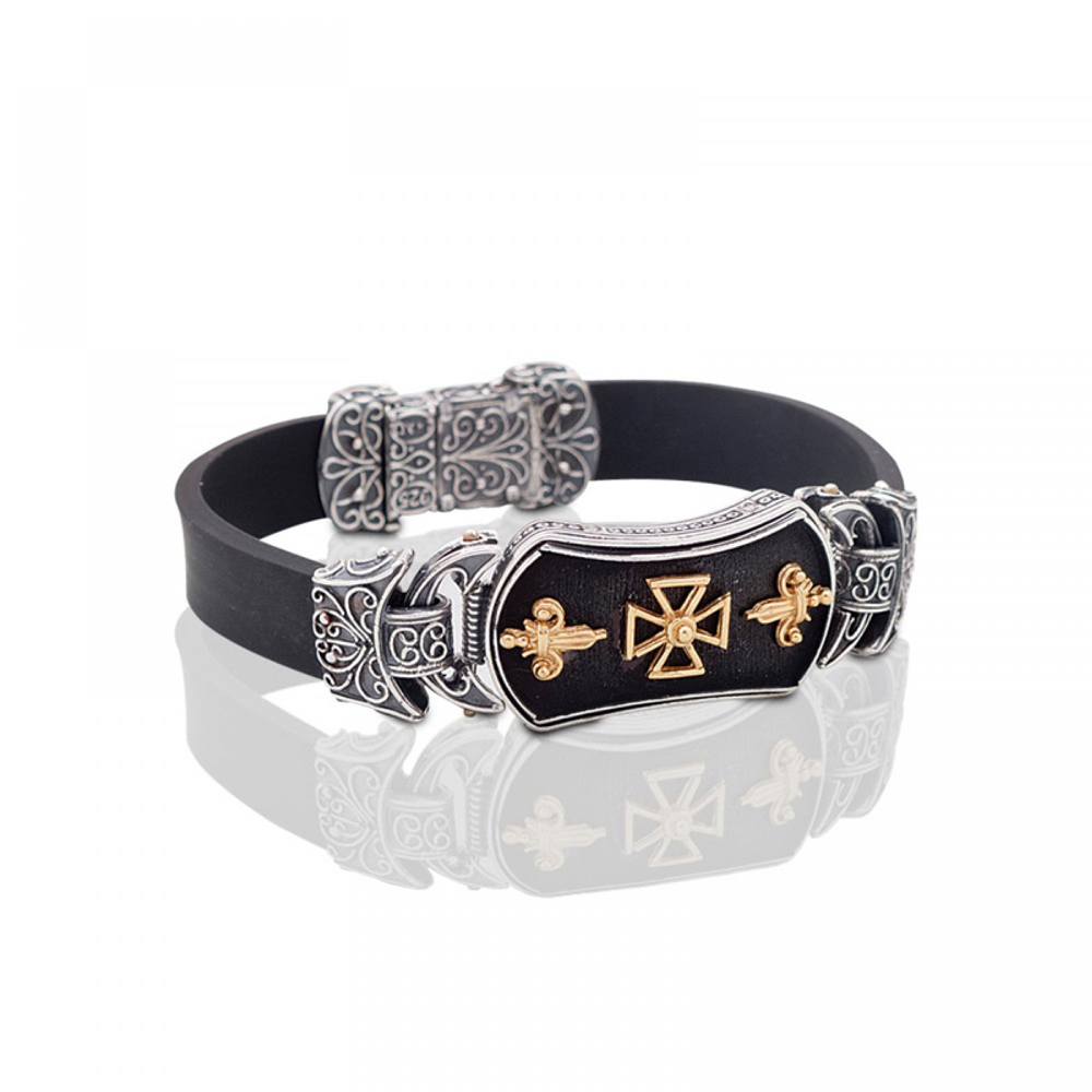 Ασημένιο Βραχιόλι με Ορειχάλκινο Έμβλημα και Επιχρυσωμένους Σταυρούς από τον Dimitrios Exclusive