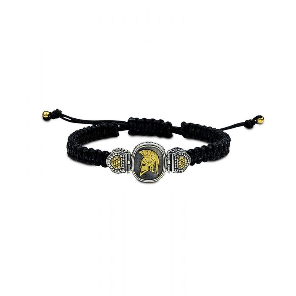 Ασημένιο Πλεκτό Βραχιόλι με Επιχρυσωμένο Σπαρτιάτη