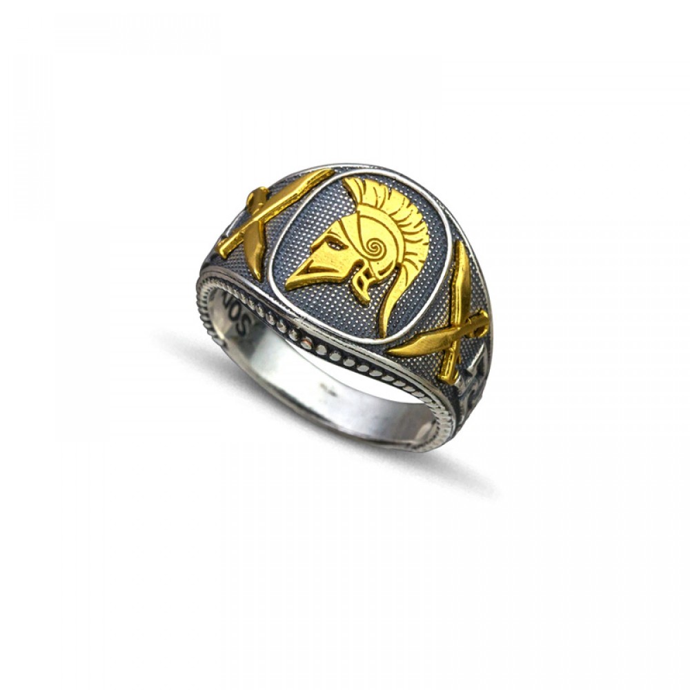 Ασημένιο Επιχρυσωμένο Δαχτυλίδι Σπαρτιάτη