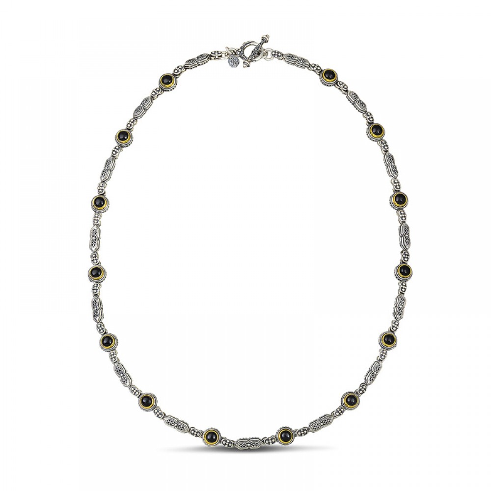 Ασημένιο Κολιέ με Λίθους Black Onyx