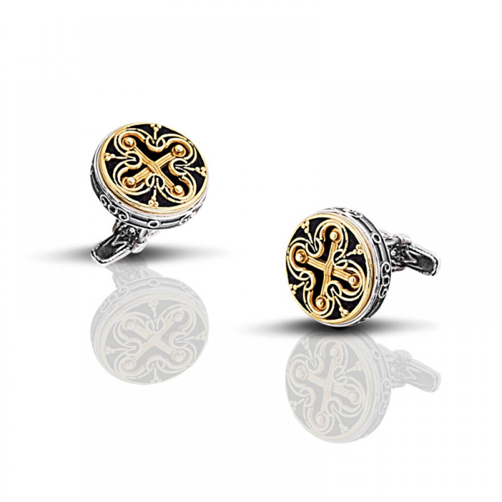 Ασημένια Μανικετόκουμπα με Επιχρυσωμένο Βυζαντινό Σταυρό από τον Dimitrios Exclusive