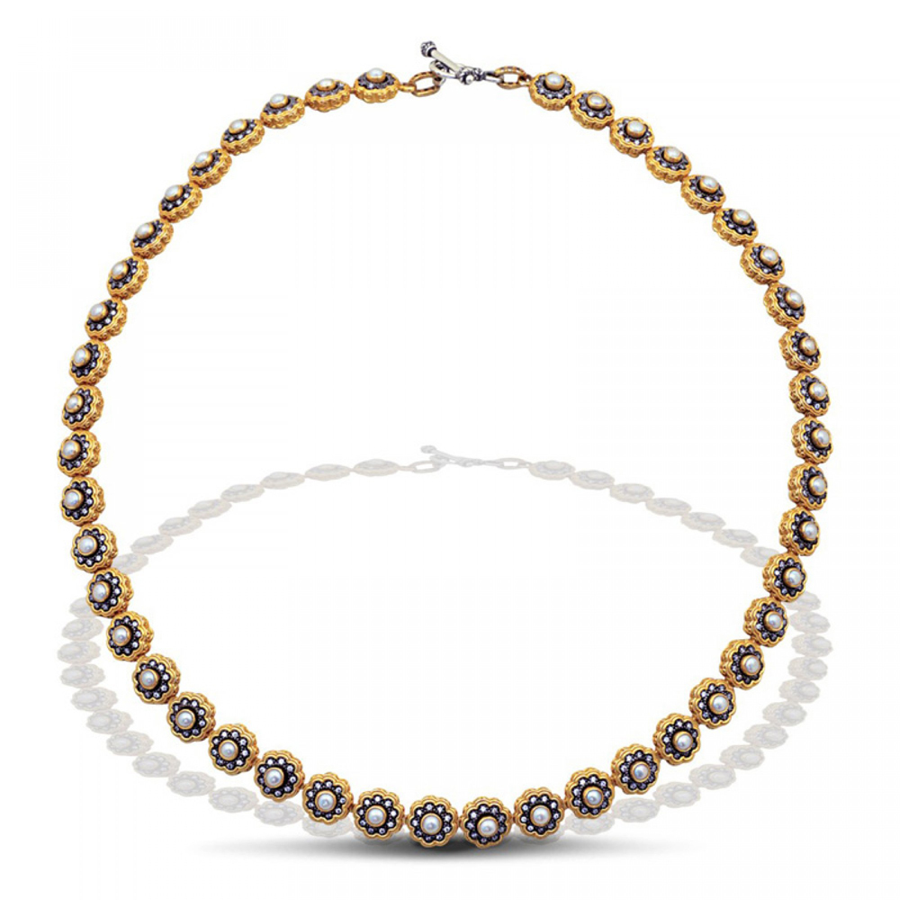 Ασημένιο Κολιέ με Μαργαριτάρια σε Ανθόσχημο Σχέδιο από τον Dimitrios Exclusive