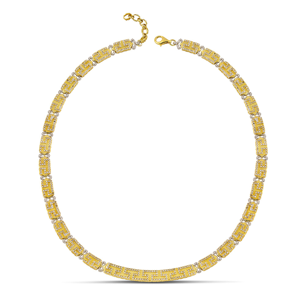 Κομψό Κολιέ από Χρυσό 14k με Ζιργκόν και Ελληνικό Μοτίβο από τον Dimitrios Exclusive