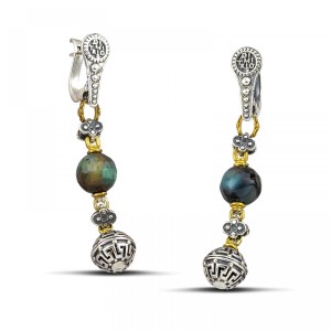 Ασημένια Σκουλαρίκια με Πέτρες Tiger Eye από τη Συλλογή Dimitrios Exclusive