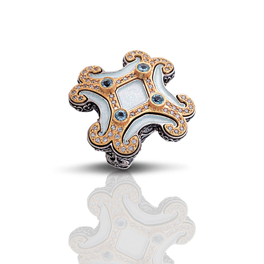 Ασημένιο Δαχτυλίδι με Σμάλτο, Swiss Blue Topaz & Ζιργκόν από τον Dimitrios Exclusive