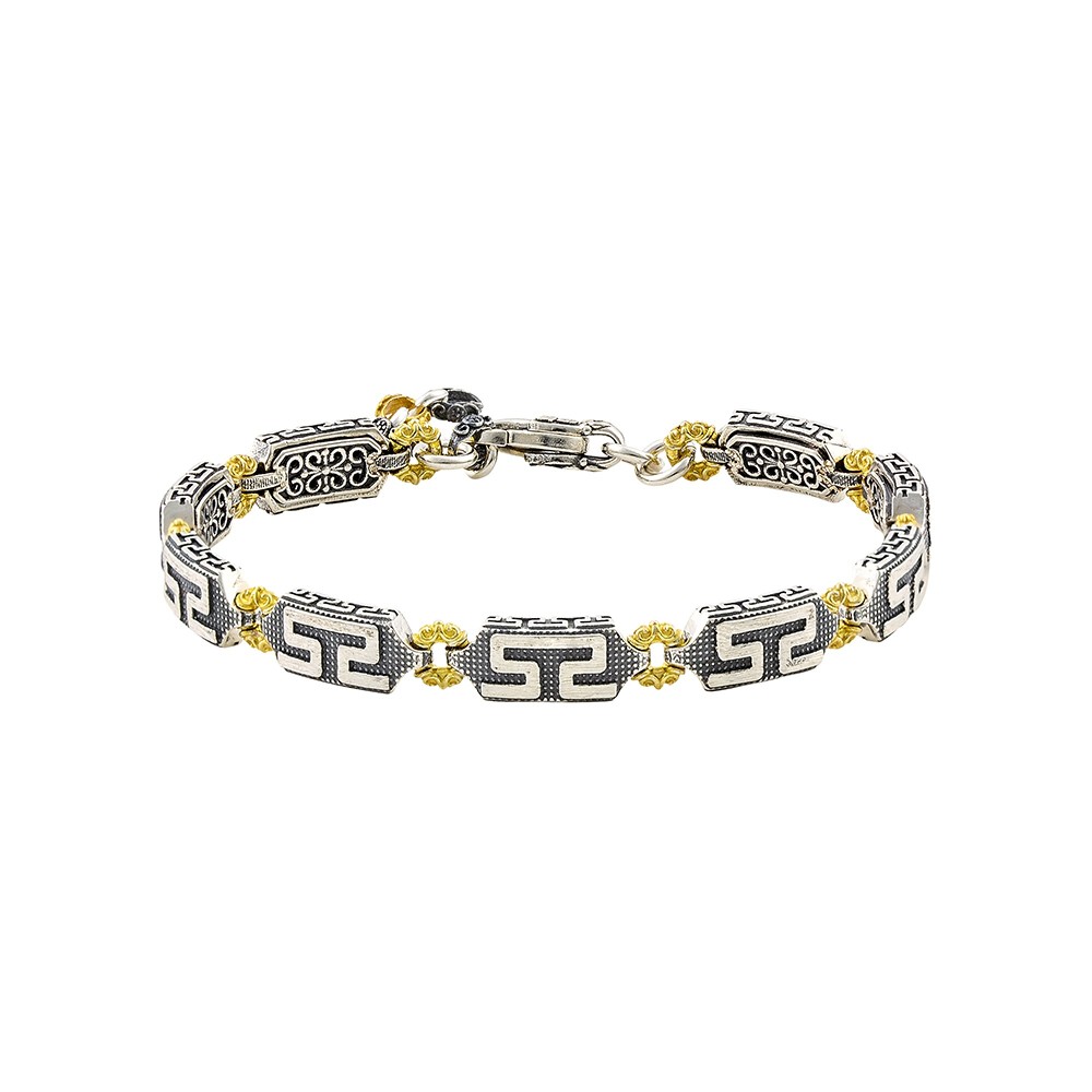 Ασημένιο Βραχιόλι με Περίτεχνα Στοιχεία και Επιχρυσωμένες Λεπτομέρειες