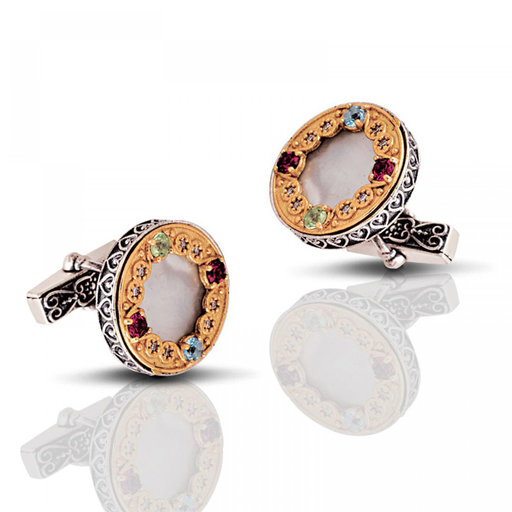 Ασημένια Μανικετόκουμπα με Ημιπολύτιμους Λίθους από τον Dimitrios Exclusive