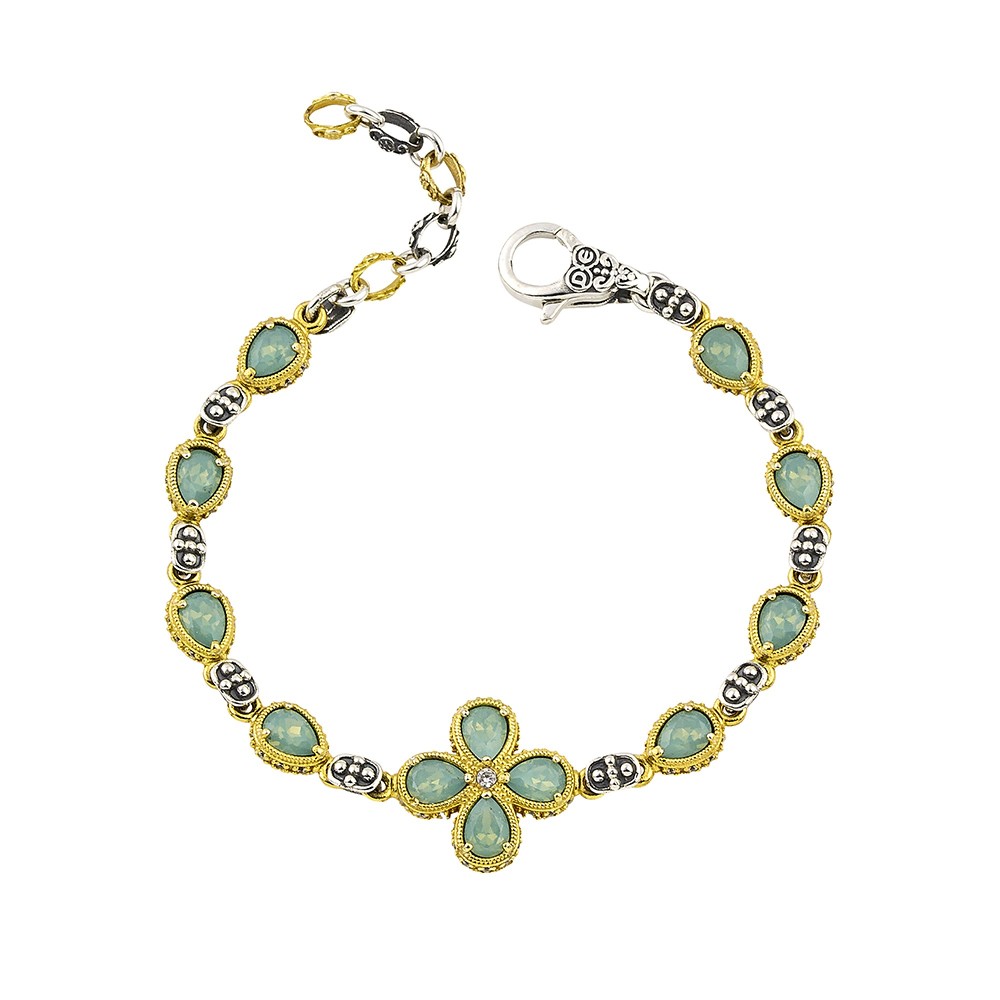 Κομψό Βραχιόλι 925 με Σύνδεσμους, Swarovski σε Σχήμα Αχλαδιού, Ζιργκόν και Κεντρικό Λουλουδάτο Μοτίβο από τον Dimitrios Exclusive