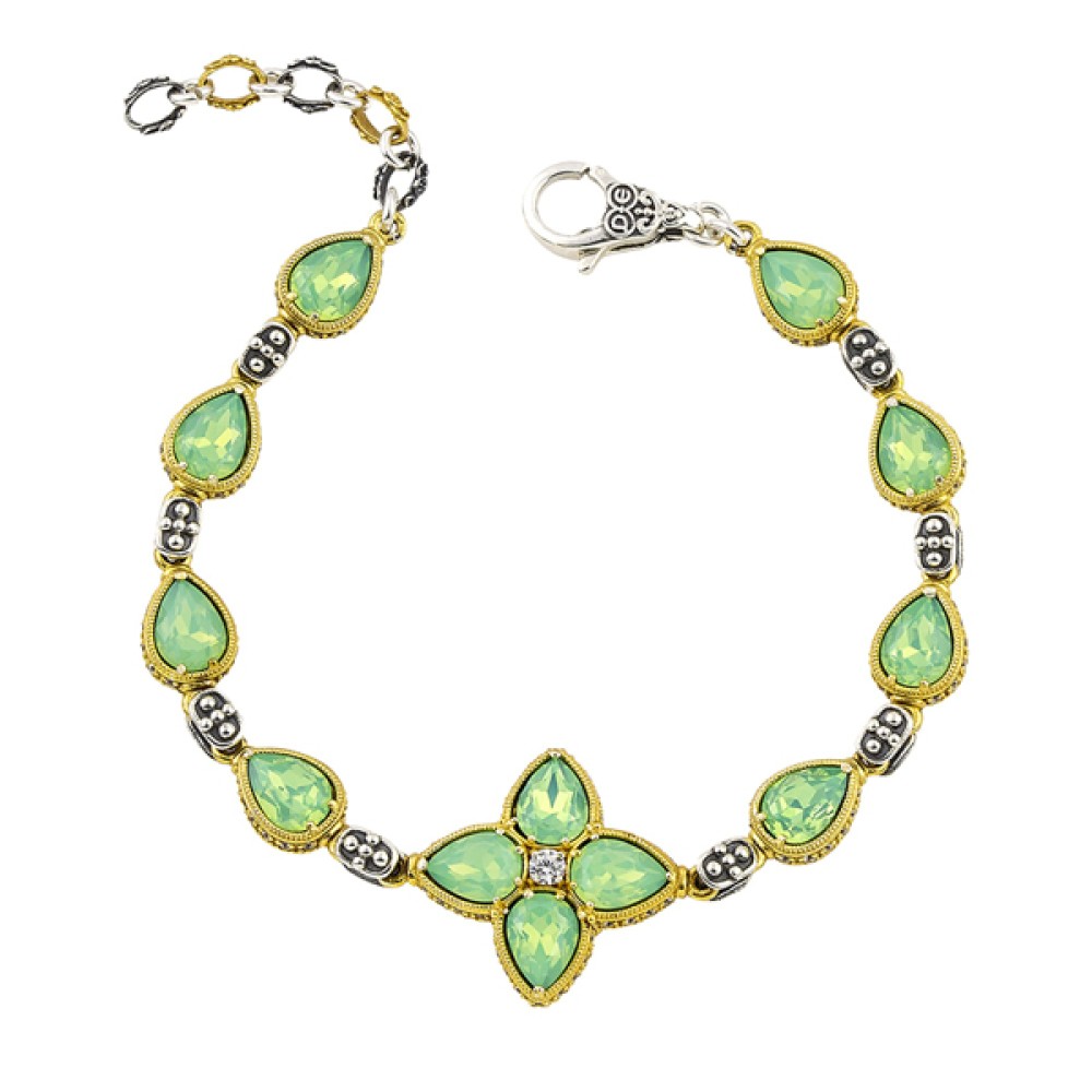 Κομψό Ασημένιο Βραχιόλι 925 με Swarovski σε Σχήμα Δάκρυ, Ζιργκόν, και Κεντρικό Λουλουδάτο Μοτίβο από τον Dimitrios Exclusive