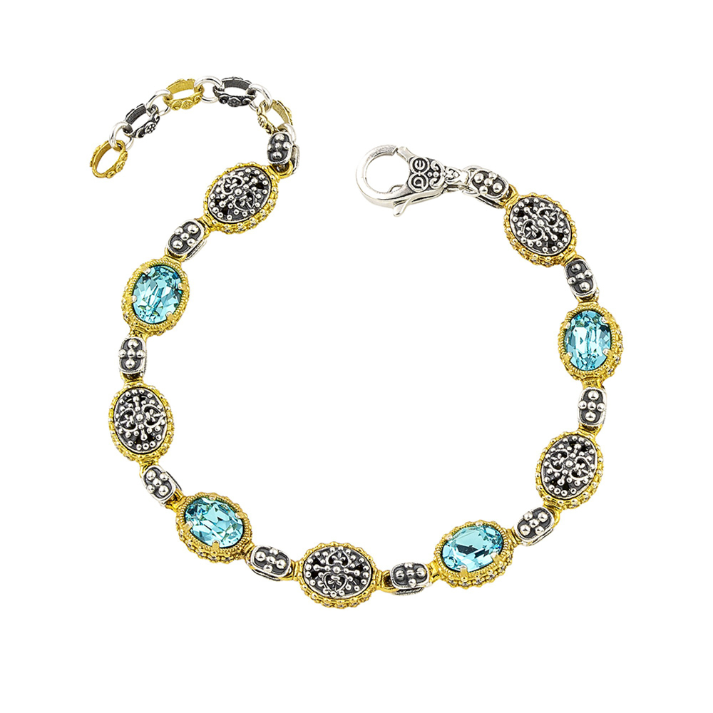 Βραχιόλι δύο Όψεων με Οβάλ Κρύσταλλα Swarovski και Σκαλιστά Ασημένια Στοιχεία Βραχιόλι δύο Όψεων με Οβάλ Κρύσταλλα Swarovski και Σκαλιστά Ασημένια Στοιχεία