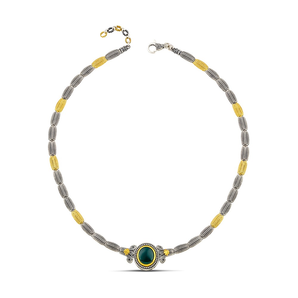 Γοητευτικό Κολιέ Ασημένιο 925 με Πράσινο Ονυχά