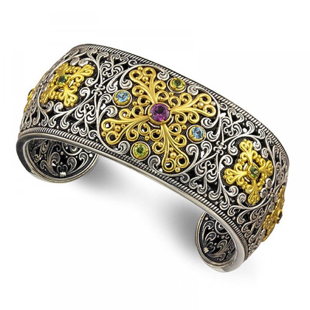 Ασημένιο Βυζαντινό Βραχιόλι με Επιχρυσωμένους Σταυρούς από τον Dimitrios Exclusive