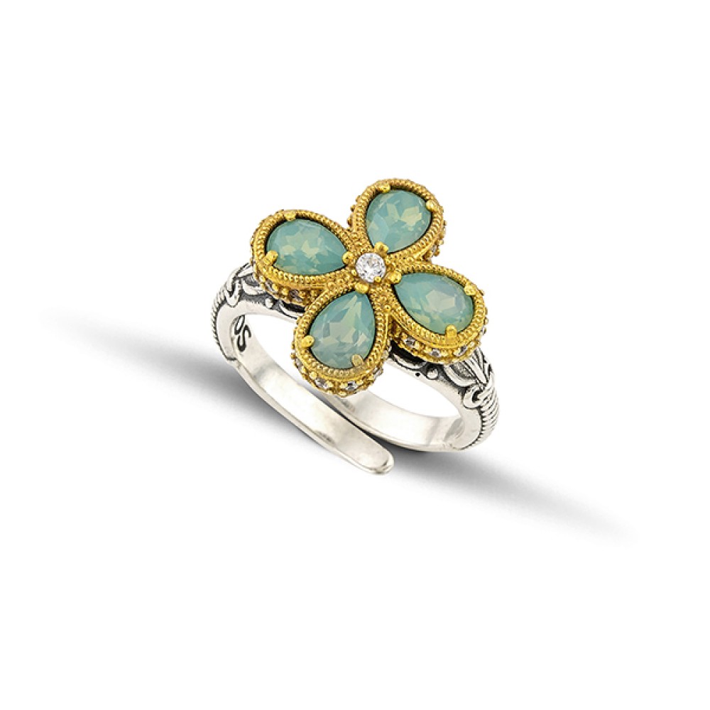 Δαχτυλίδι  Φλοράλ με Pear Shaped Swarovski και Ζιρκόν