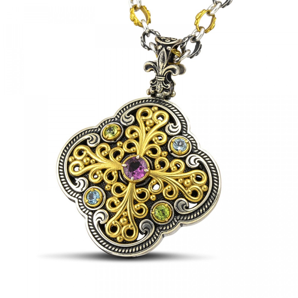 Ασημένιο Βυζαντινό Μενταγιόν με Επιχρυσωμένο Σταυρό από τον Dimitrios Exclusive