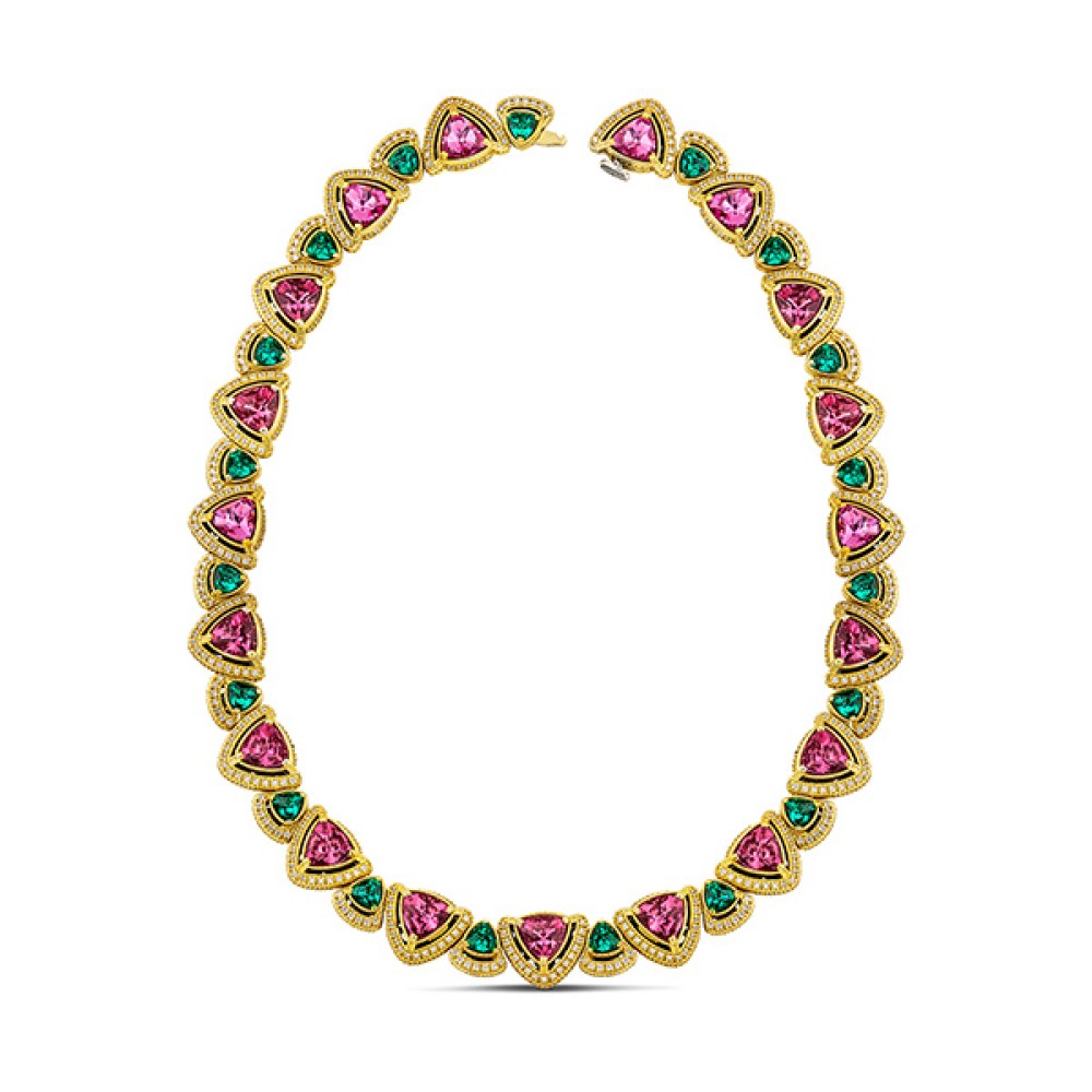 Κολιέ Choker με Πολύχρωμες Τριγωνικές Πέτρες Cat Eye από τον Dimitrios Exclusive