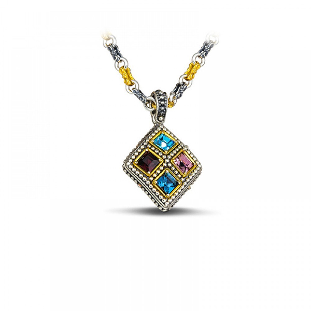 Ασημένιο Μενταγιόν με Πολύχρωμα Κρύσταλλα Swarovski από τη Συλλογή Ήφαιστος