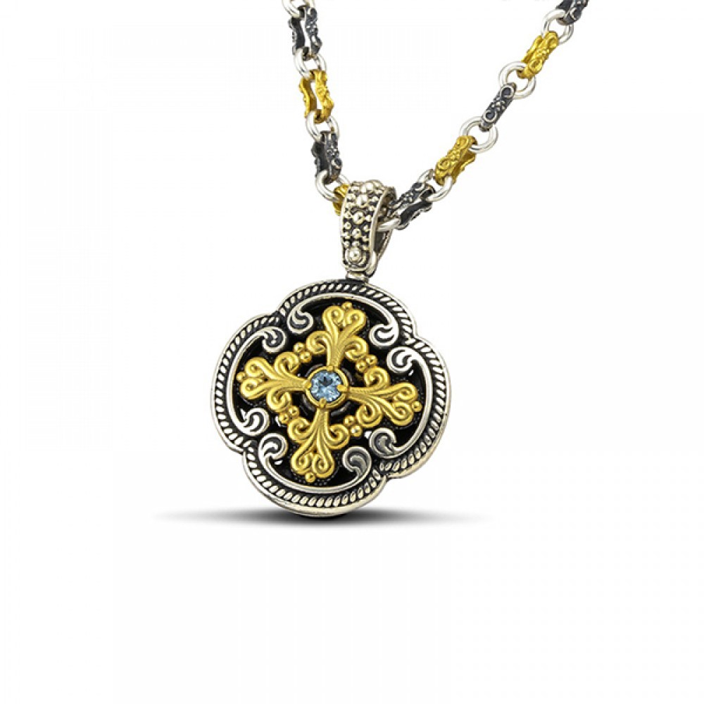 Ασημένιο Βυζαντινό Μενταγιόν με Επιχρυσωμένο Σταυρό από τον Dimitrios Exclusive