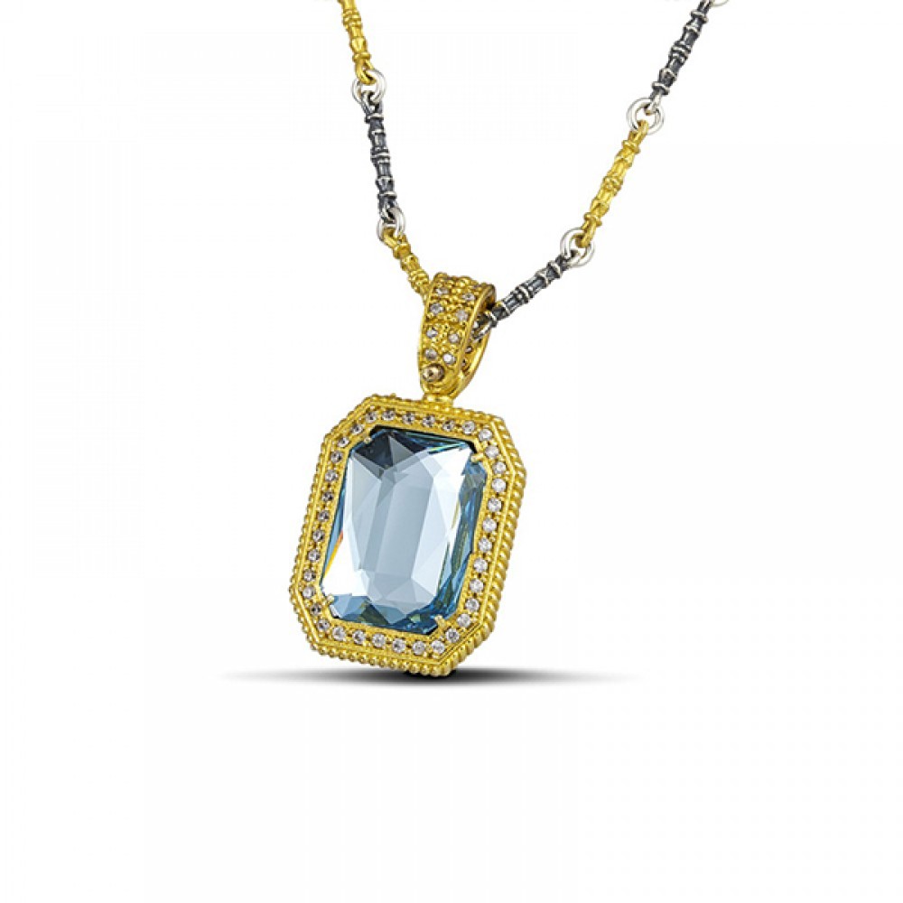 Μενταγιόν Διπλής Όψης με Swarovski Κρύσταλλο και Τρίχρωμη Αλυσίδα 