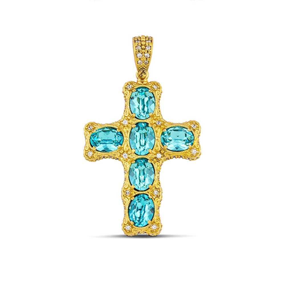 Λατινικός Σταυρός με Οβάλ Κρύσταλλα Swarovski και Ζιρκόν Λατινικός Σταυρός με Οβάλ Κρύσταλλα Swarovski και Ζιρκόν