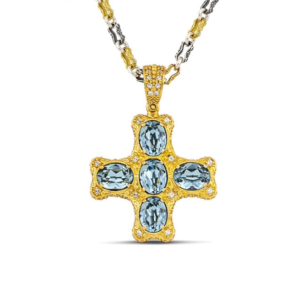 Ελληνικός Σταυρός με Οβάλ Κρύσταλλα Swarovski και Ζιργκόν