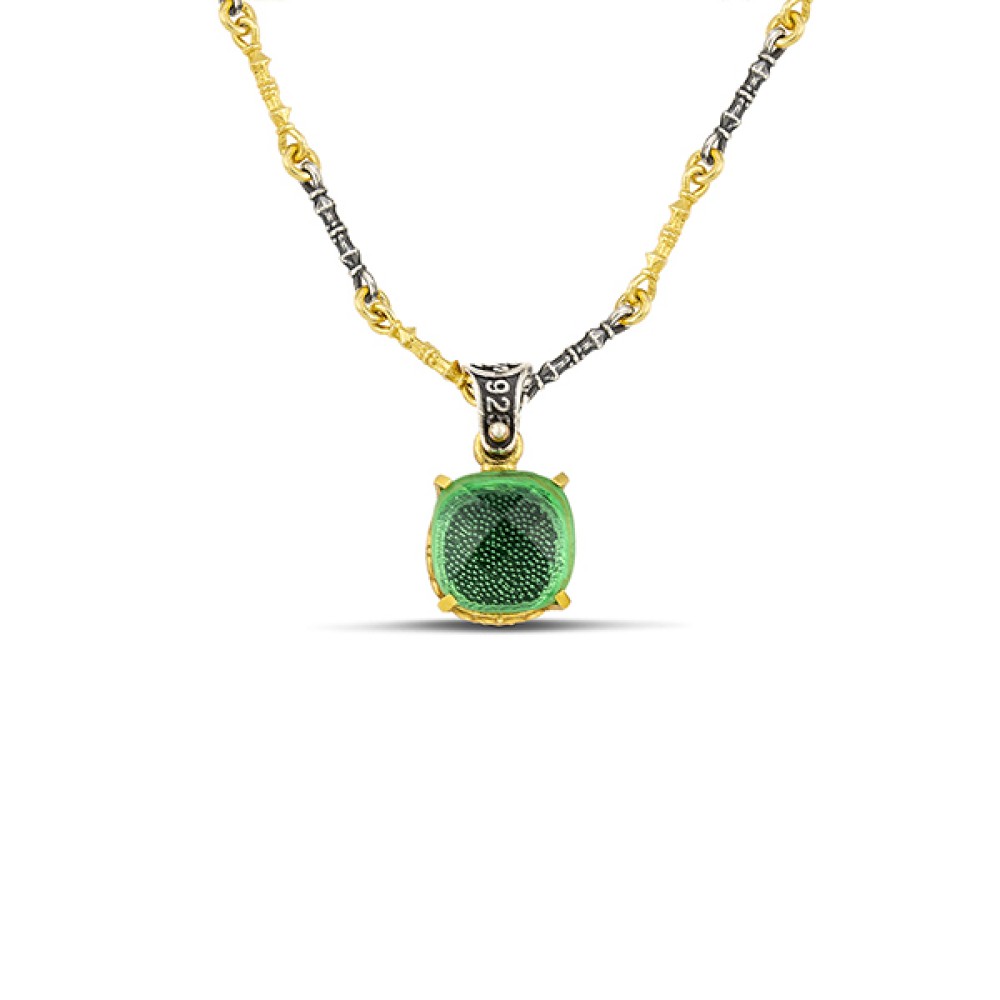 Κολιέ με Μενταγιόν Τετράγωνη Πέτρα Cat Eye και Δίχρωμη Αλυσίδα από τον Dimitrios Exclusive 