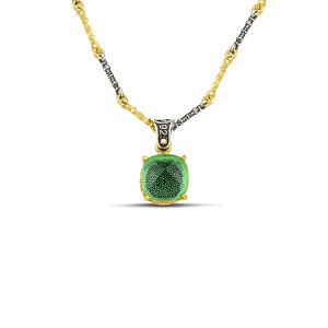 Κολιέ με Μενταγιόν Τετράγωνη Πέτρα Cat Eye και Δίχρωμη Αλυσίδα από τον Dimitrios Exclusive 