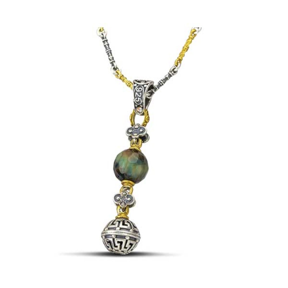 Μενταγιόν με Ορυκτή Πέτρα και Τρίχρωμη Αλυσίδα M120-3