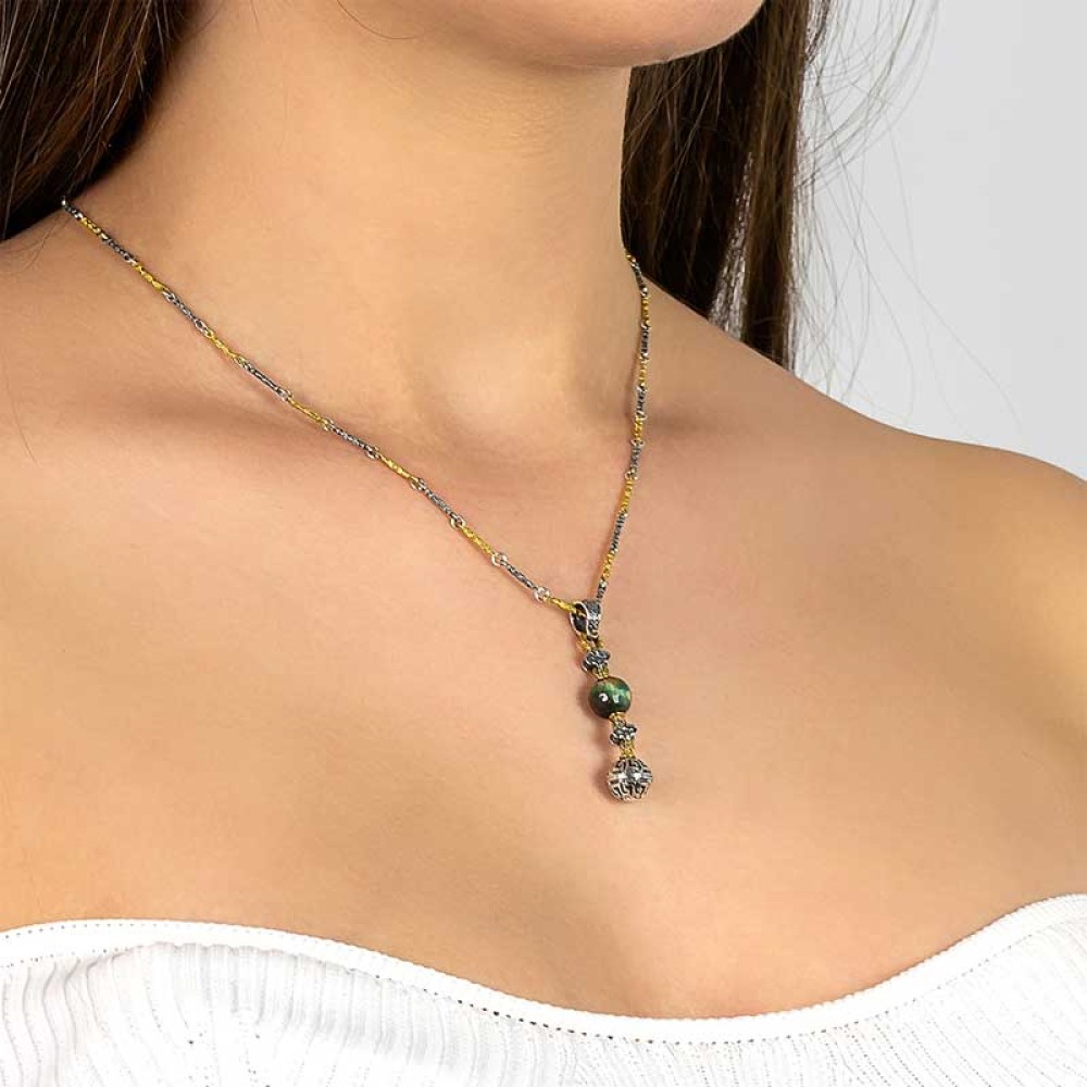 Μενταγιόν με Ορυκτή Πέτρα και Τρίχρωμη Αλυσίδα M120-3