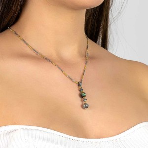 Μενταγιόν με Ορυκτή Πέτρα και Τρίχρωμη Αλυσίδα M120-3