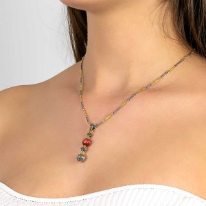 Μενταγιόν με Ορυκτή Πέτρα και Τρίχρωμη Αλυσίδα M120-4