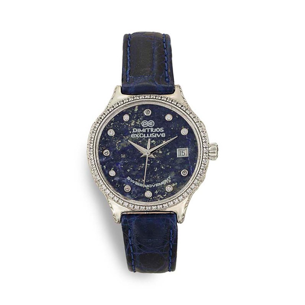Ασημένιο ρολόι με μπλε δερμάτινο λουρί