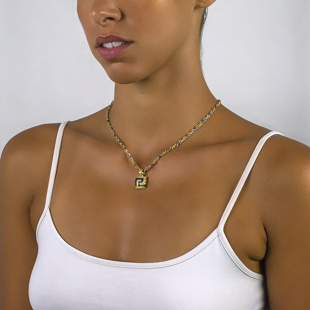 Μενταγιόν Μαίανδρος με Ζιργκόν και Τρίχρωμη Αλυσίδα M287