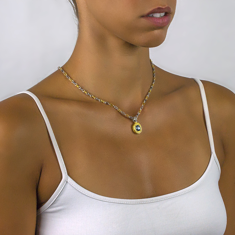 Ασημένιο Μενταγιόν Διπλής Όψης με Κρύσταλλο Swarovski και Τριχρωμή Αλυσίδα από τον Dimitrios Exclusive