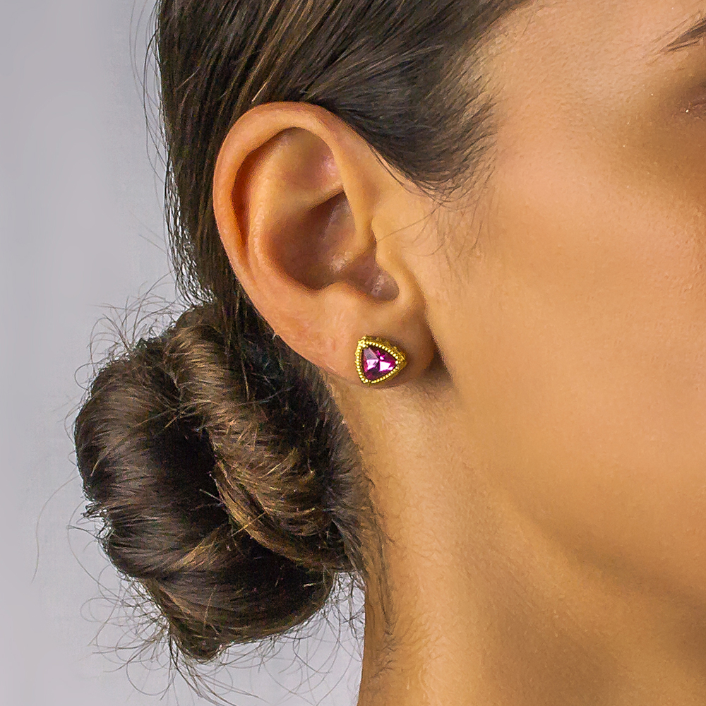 Σκουλαρίκια Καρφί με Επιχρυσωμένο Στεφάνι και Κρύσταλλα Swarovski από τον Dimitrios Exclusive